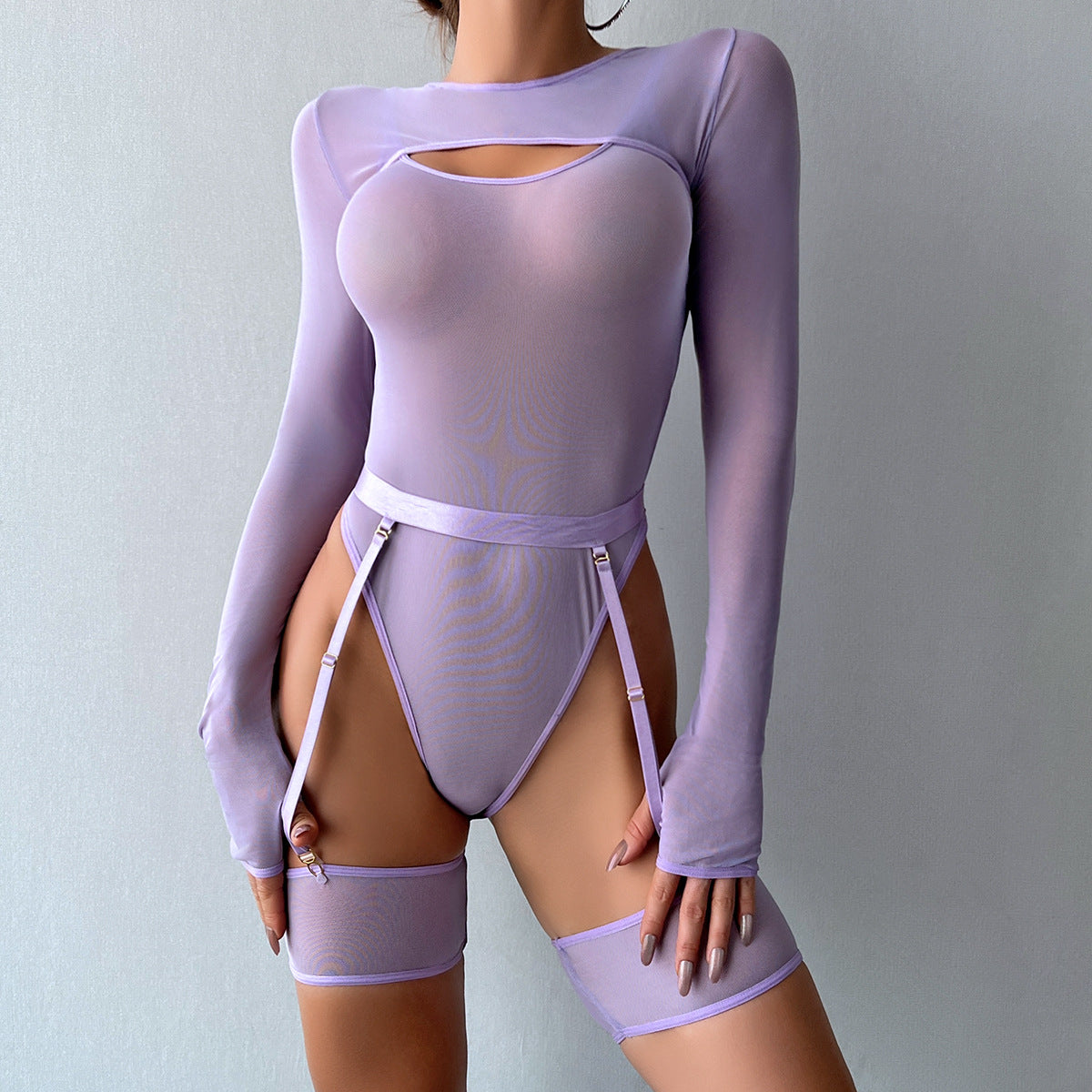 LADIES LONG SLEEVE LINGERIE SET VARIOUS COLOURS (SIZES S-L)