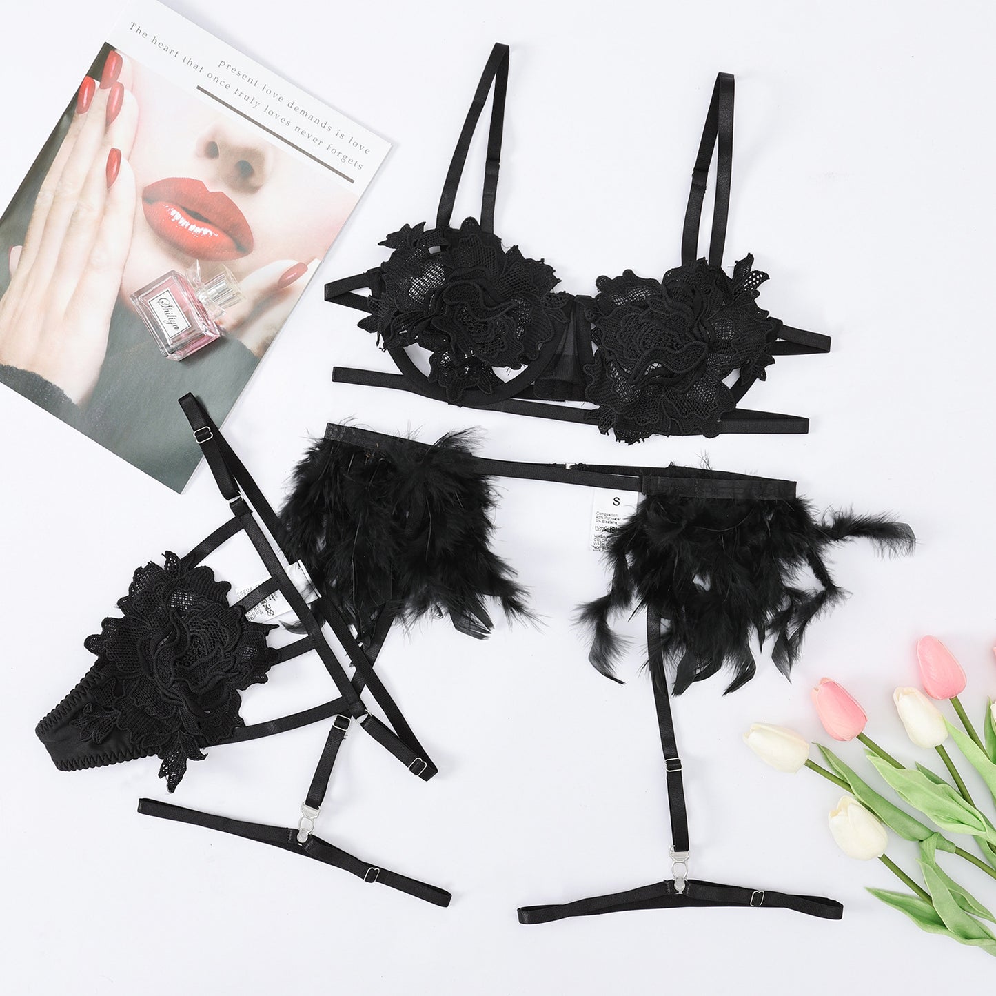 LADIES TWO PIECE LINGERIE SET BLACK (SIZE S-L)
