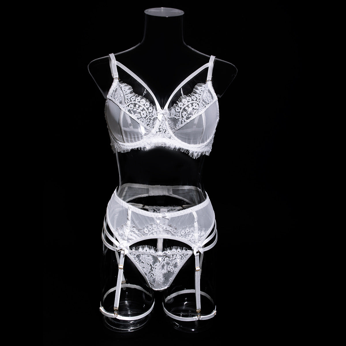 LADIES THREE PIECE LINGERIE SET WHITE (SIZE S-L)