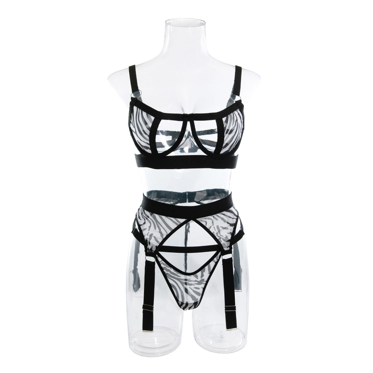 LADIES INTIMATE ZEBRA LINGERIE SET WITH STOCKINGS ZEBRA (SIZE S-L)