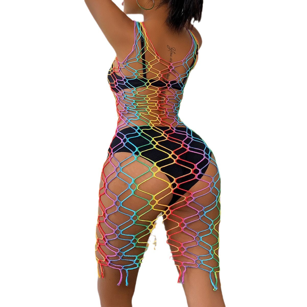 LADIES RAINBOW FISHNET DRESS RAINBOW (ONE SIZE)