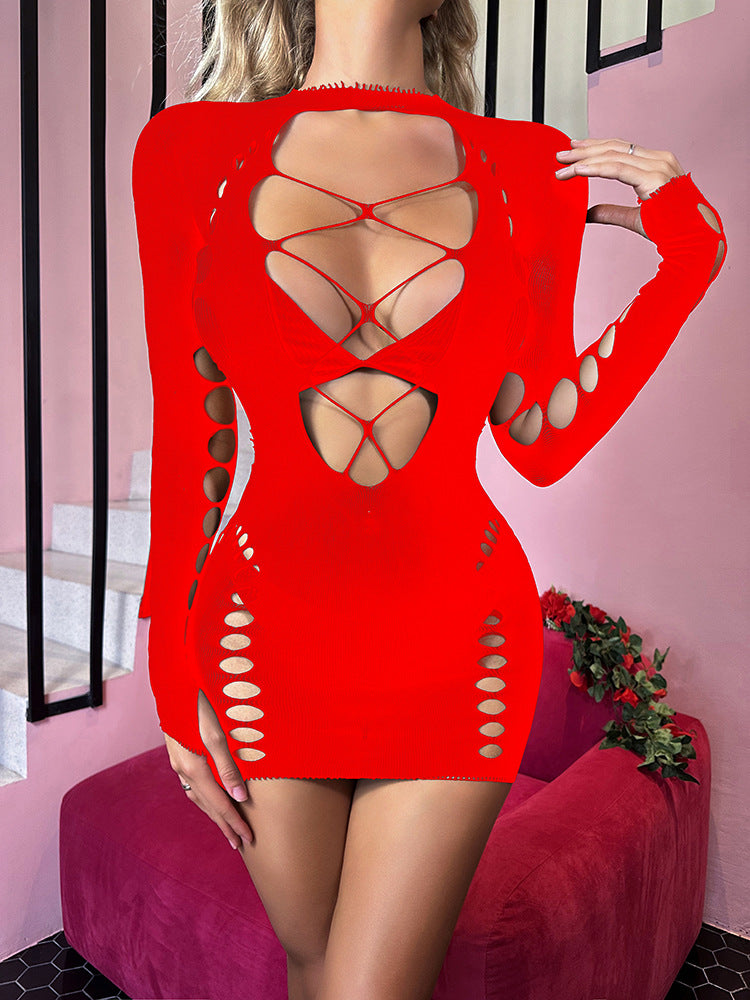 LADIES SEXY LONG SLEEVE LINGERIE DRESS DIFFERENT COLOURS (ONE SIZE)