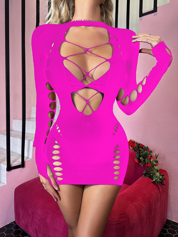 LADIES SEXY LONG SLEEVE LINGERIE DRESS DIFFERENT COLOURS (ONE SIZE)