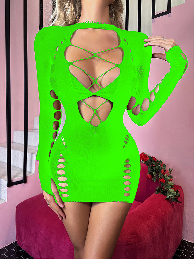 LADIES SEXY LONG SLEEVE LINGERIE DRESS DIFFERENT COLOURS (ONE SIZE)