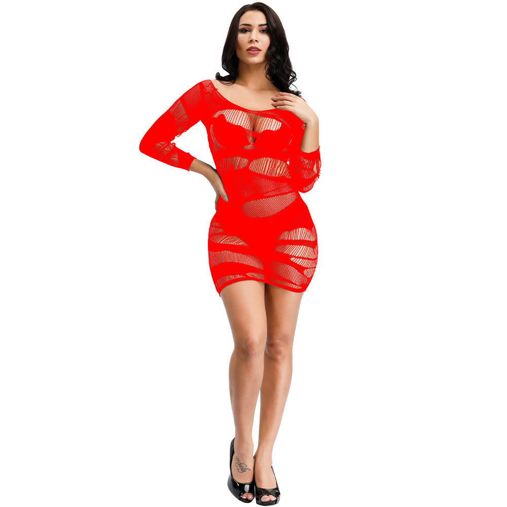 LADIES SEXY LONG SLEEVE LINGERIE DRESS DIFFERENT COLOURS (ONE SIZE)
