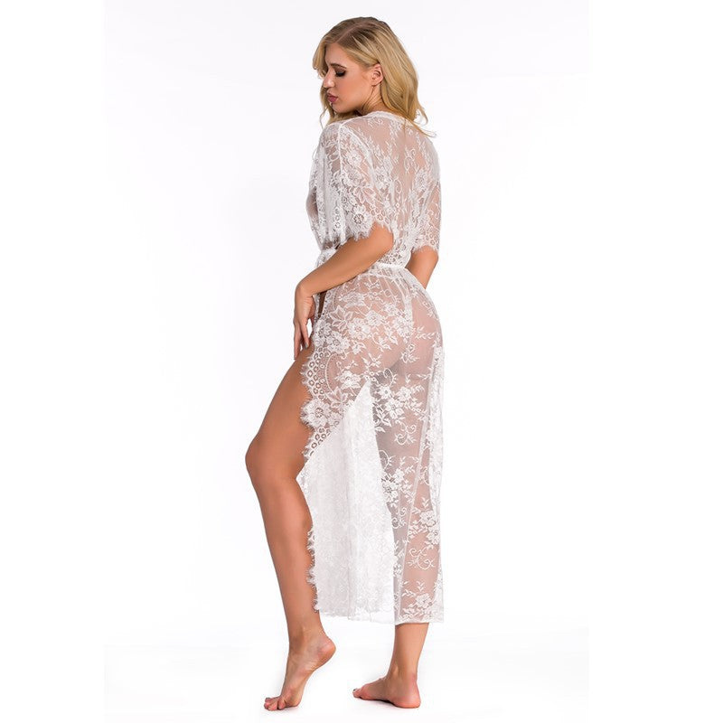 LADIES INTIMATE LACE SLEEPWEAR LINGERIE ROBE BLACK / WHITE / GREEN / WINE RED (SIZE S-2XL)