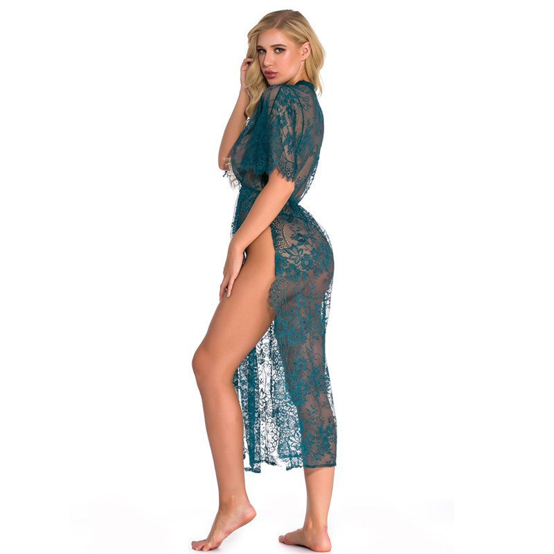 LADIES INTIMATE LACE SLEEPWEAR LINGERIE ROBE BLACK / WHITE / GREEN / WINE RED (SIZE S-2XL)