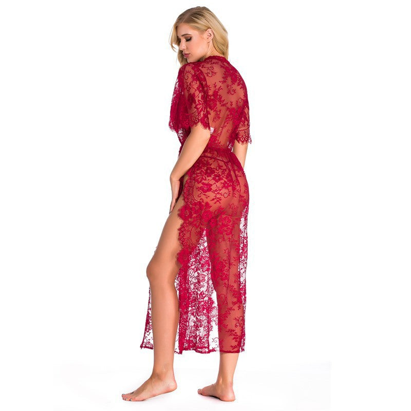 LADIES INTIMATE LACE SLEEPWEAR LINGERIE ROBE BLACK / WHITE / GREEN / WINE RED (SIZE S-2XL)