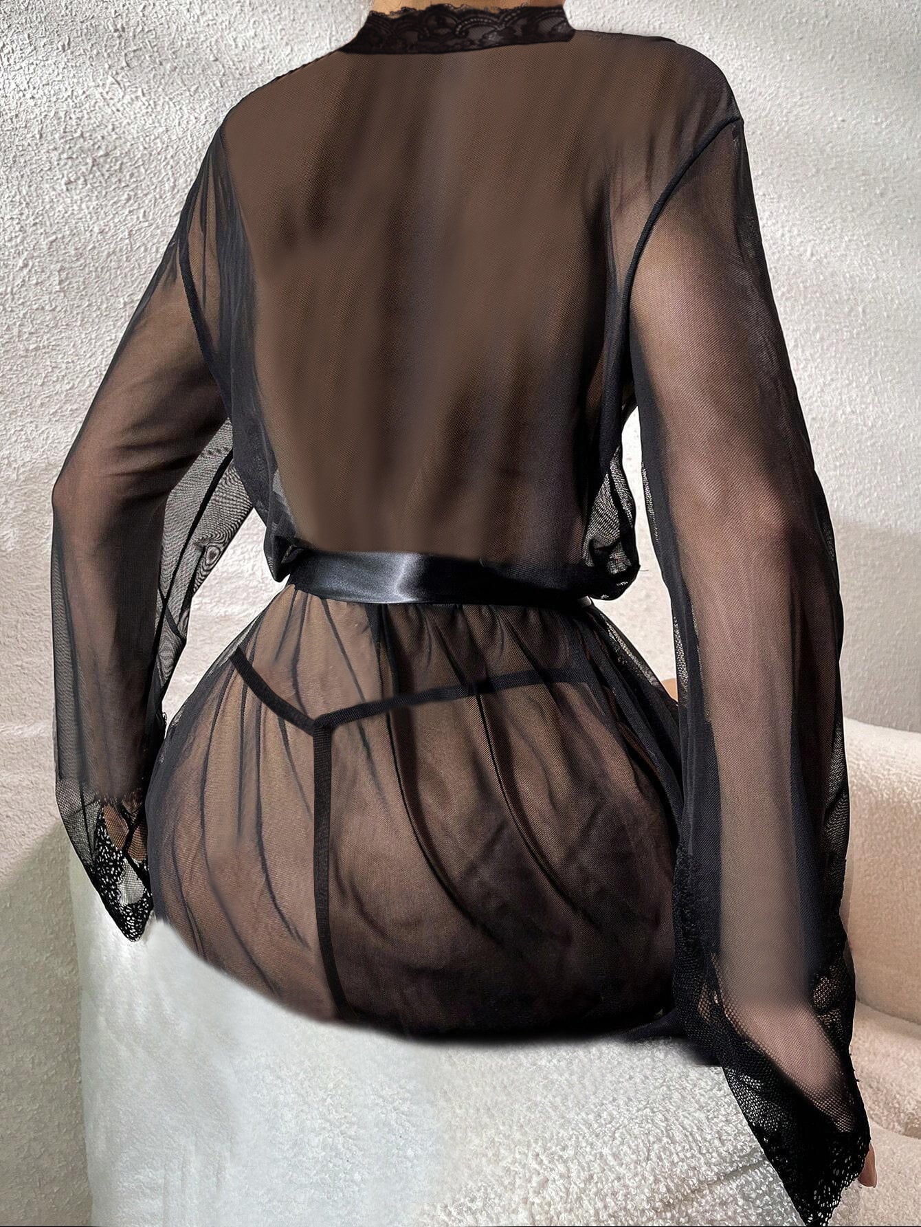 LADIES INTIMATE LINGERIE SLEEPWEAR ROBE BLACK (SIZE S-2XL)