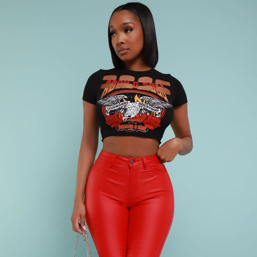 LADIES SHORT SLEEVE CROP TOP BLACK (SIZE S-L)