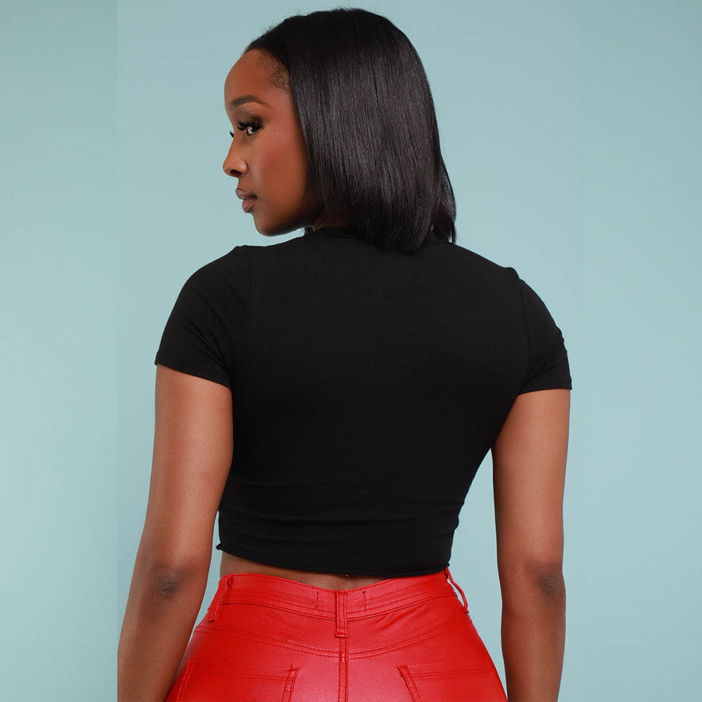 LADIES SHORT SLEEVE CROP TOP BLACK (SIZE S-L)