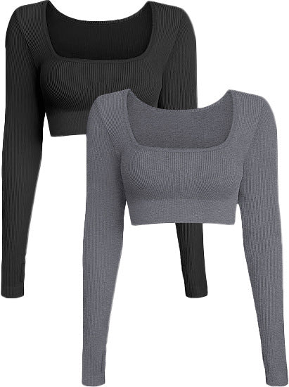 LADIES LONG SLEEVE CROP TOP BLACK / GRAY / KHAKI / BLUE (SIZE S-2XL)