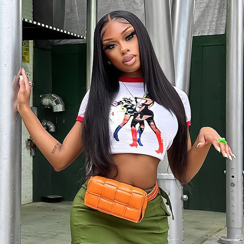 LADIES SHORT SLEEVE CROP TOP (SIZE S-L)