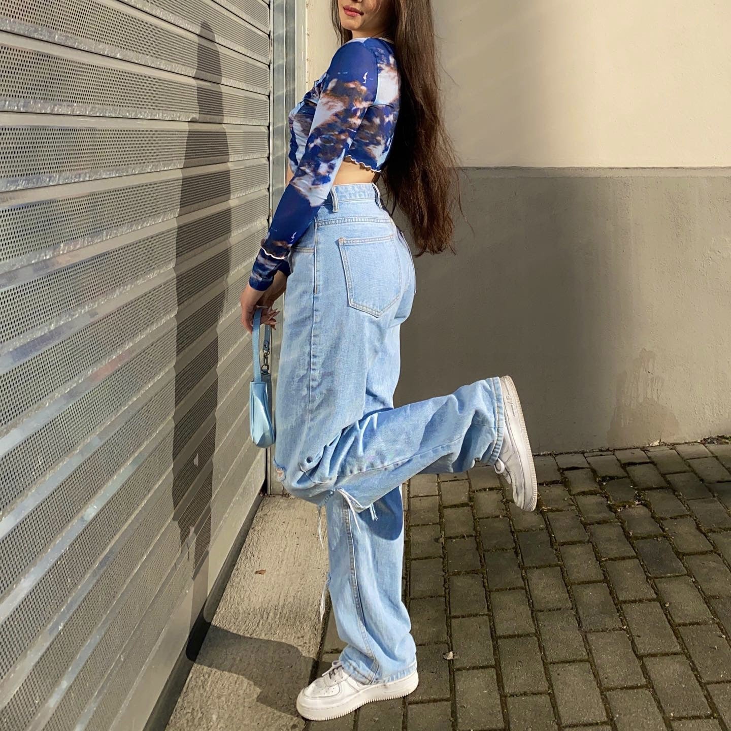 LADIES LONG SLEEVE CROP TOP BLUE (SIZE S-L)