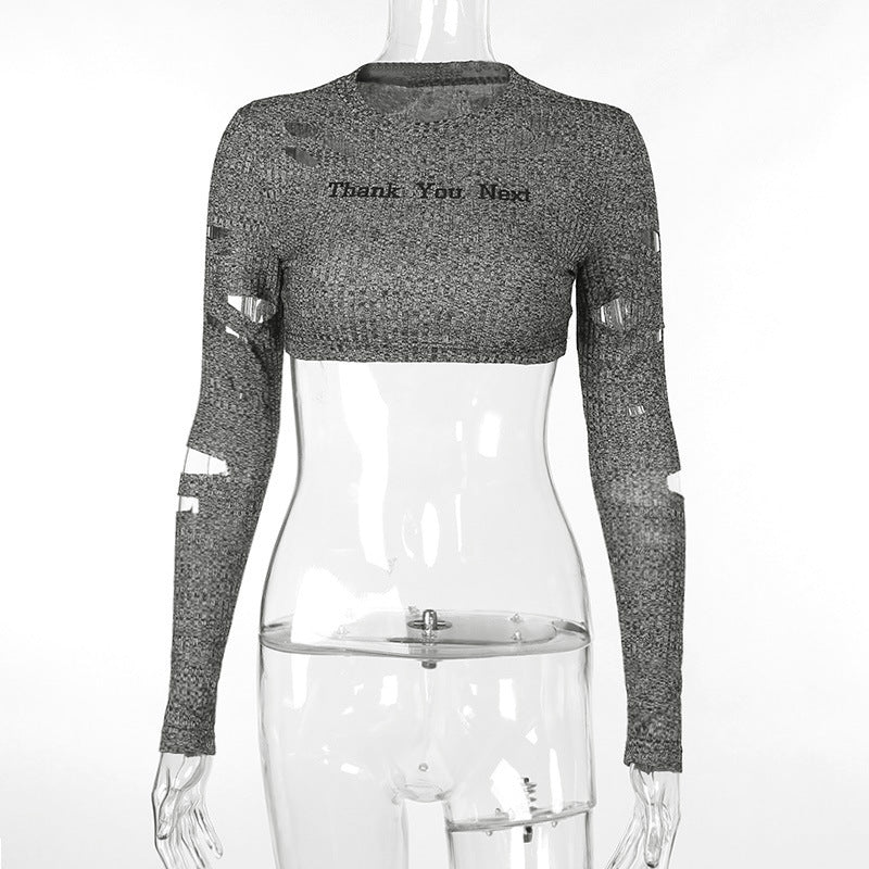 LADIES LONG SLEEVE CROP TOP GRAY (SIZE S-L)
