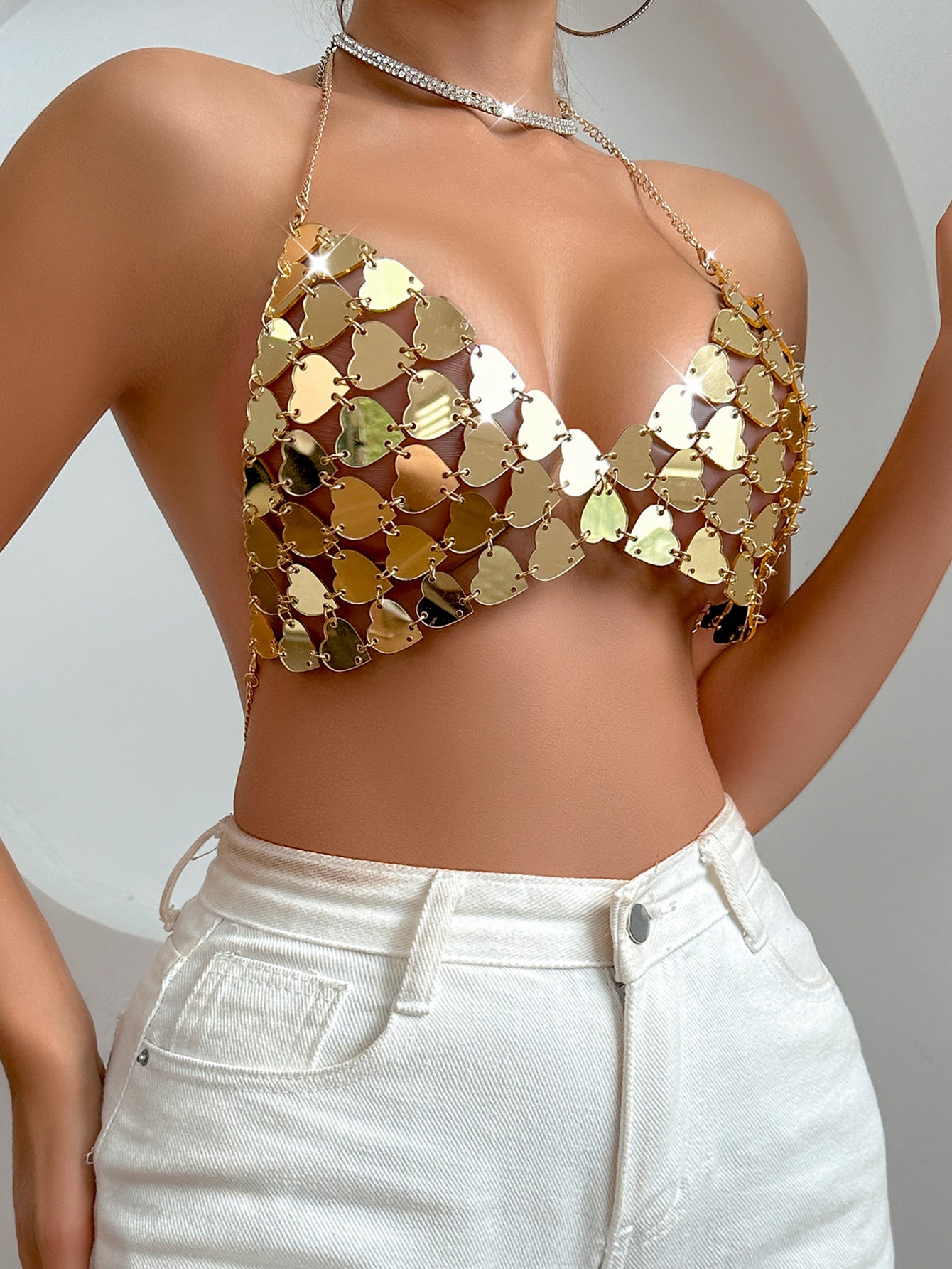 LADIES SHORT HALTERNECK TOP GOLD (ONE SIZE)