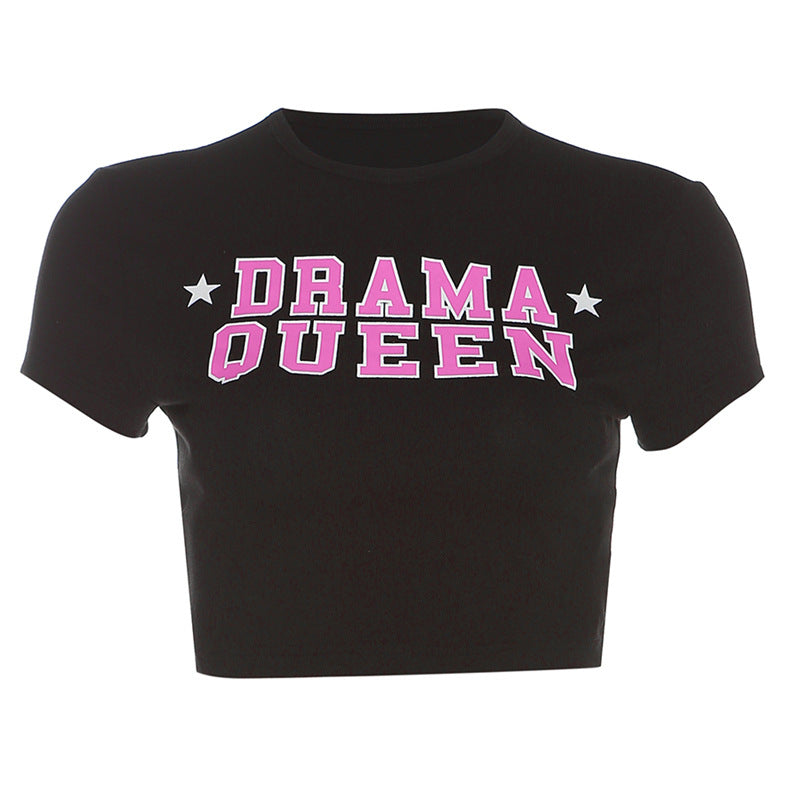 LADIES PRINTED CROP TOP BLACK (SIZE S-L)
