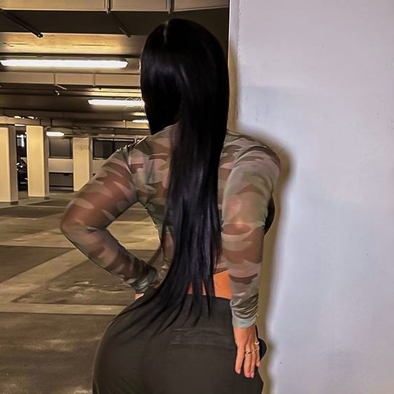 LADIES LONG SLEEVE MESH CROP TOP GREEN (SIZE S-L)