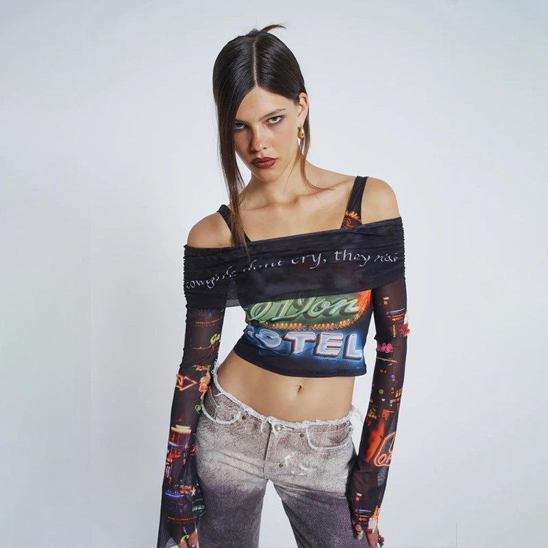 LADIES LONG SLEEVE OFF THE SHOULDER TOP BLACK (SIZE S-L)