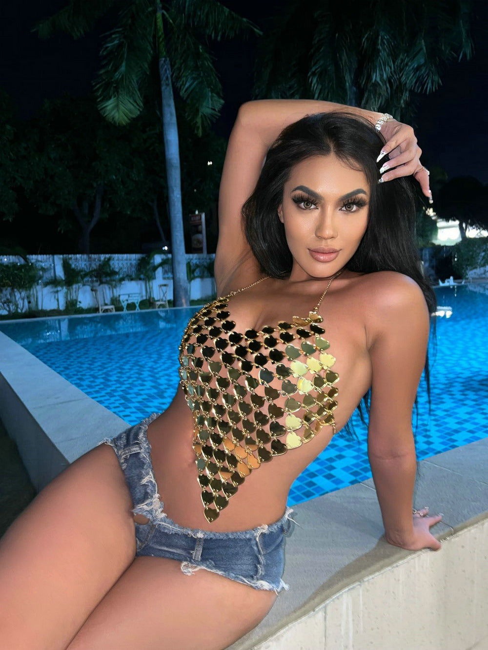 LADIES BACKLESS HEART DETAIL TOP GOLD (ONE SIZE)