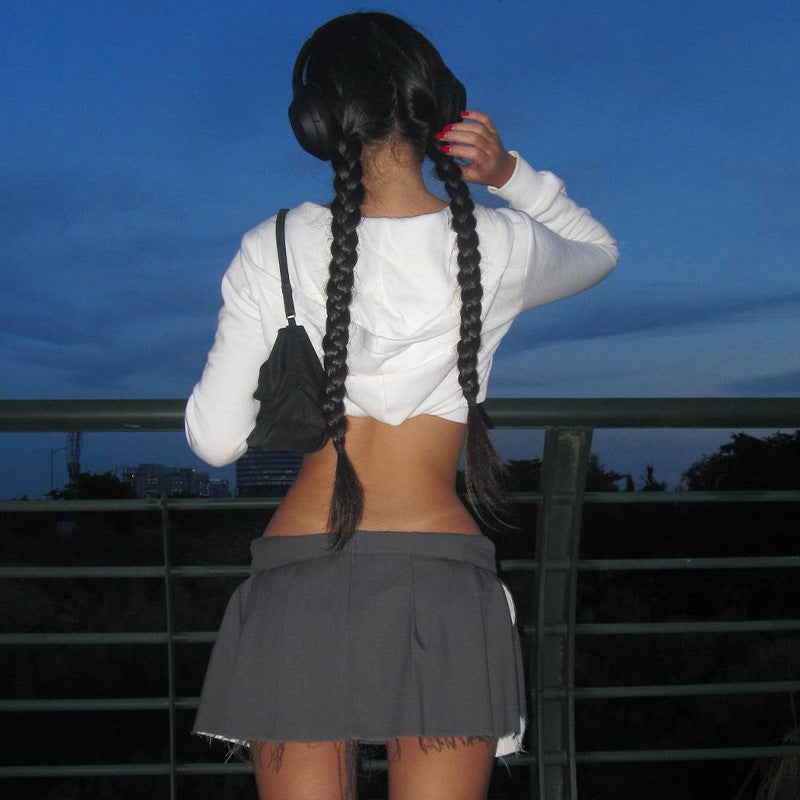 LADIES ZIPPER CROP TOP WHITE (SIZE S-L)