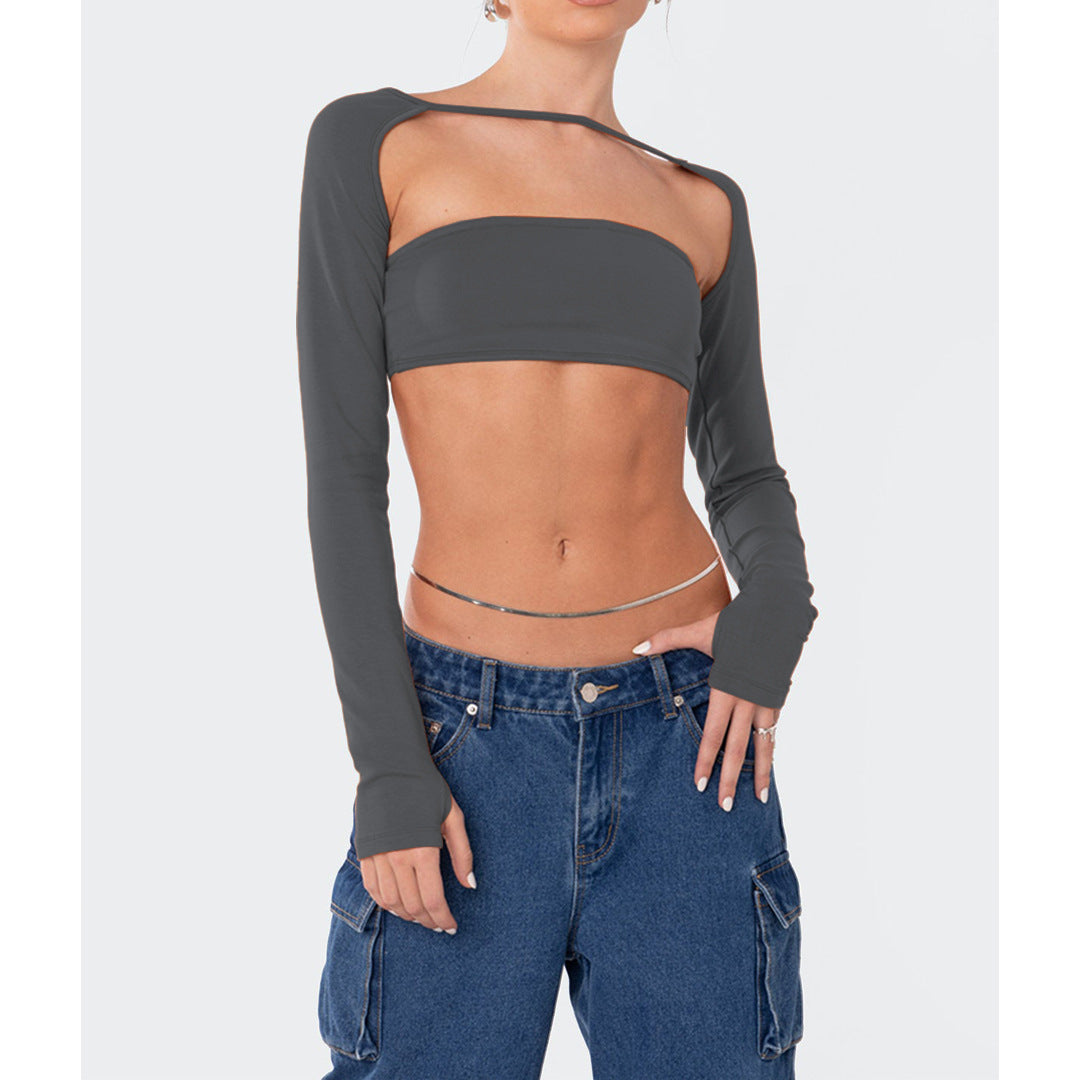 LADIES TWO PIECE TOP SET WHITE / GRAY / BLACK / BRIGHT PINK / BROWN (SIZES: XS-L)