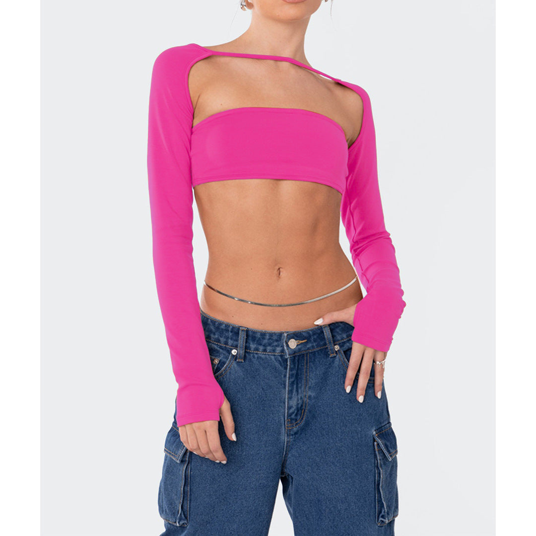 LADIES TWO PIECE TOP SET WHITE / GRAY / BLACK / BRIGHT PINK / BROWN (SIZES: XS-L)