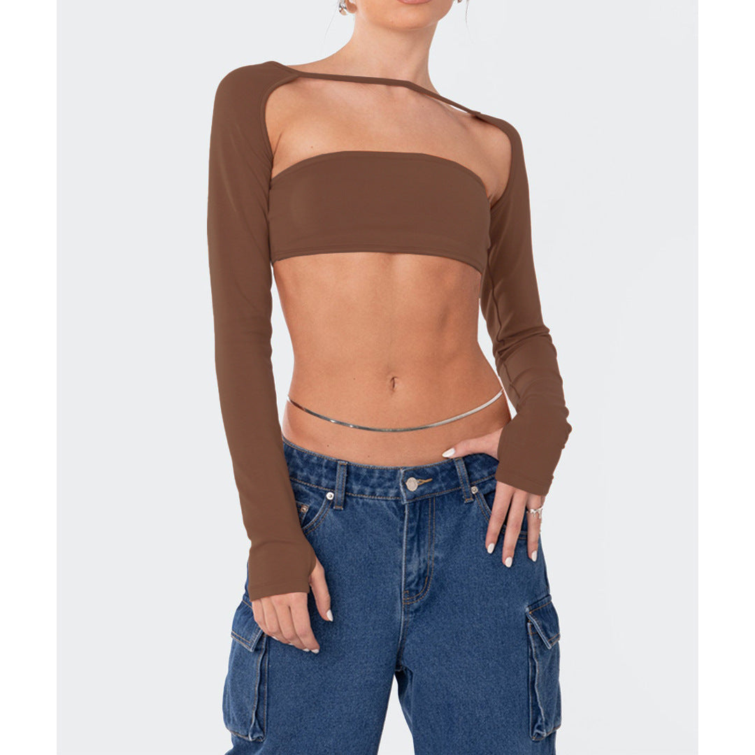 LADIES TWO PIECE TOP SET WHITE / GRAY / BLACK / BRIGHT PINK / BROWN (SIZES: XS-L)