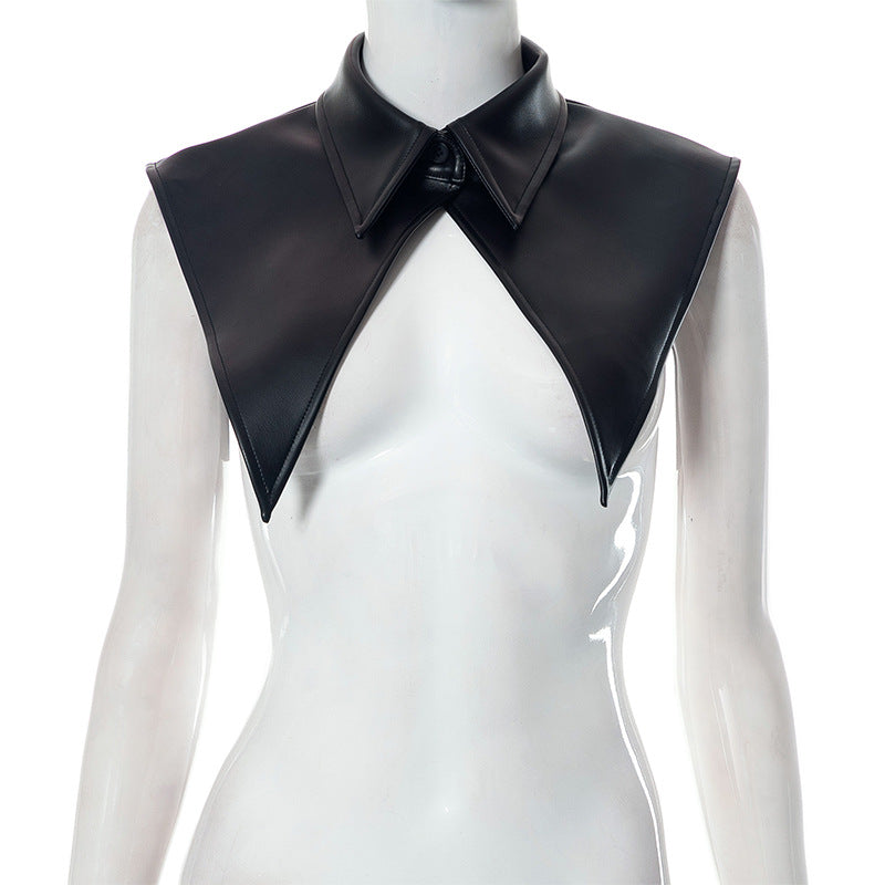 LADIES SEXY PU LEATHER CROP TOP BLACK (SIZE S-L)