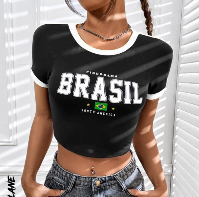 LADIES CROPPED T SHIRT GREEN / YELLOW / BLACK / BLUE (SIZE S-L)