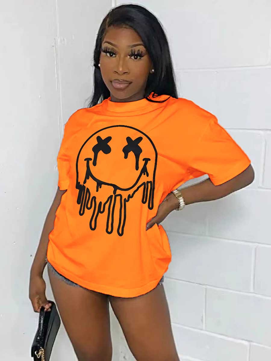 LADIES SHORT SLEEVE CROP T SHIRT (BIGGER SIZES AVAILABLE) ORANGE / BLUE (SIZE S-5XL)