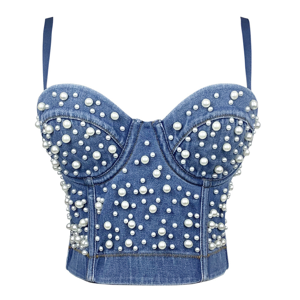 LADIES INTIMATE CAMISOLE BRA TOP DENIM BLUE / LIGHT BLUE (SIZE XS-L)