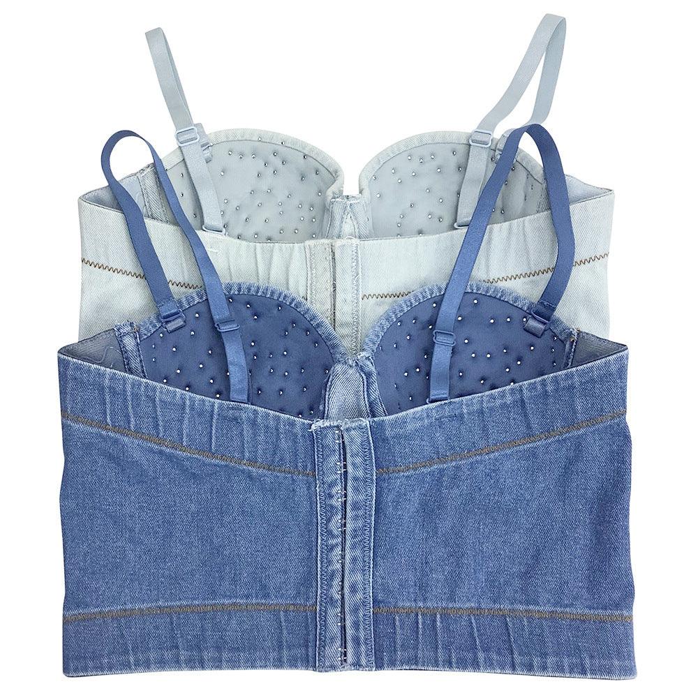 LADIES INTIMATE CAMISOLE BRA TOP DENIM BLUE / LIGHT BLUE (SIZE XS-L)