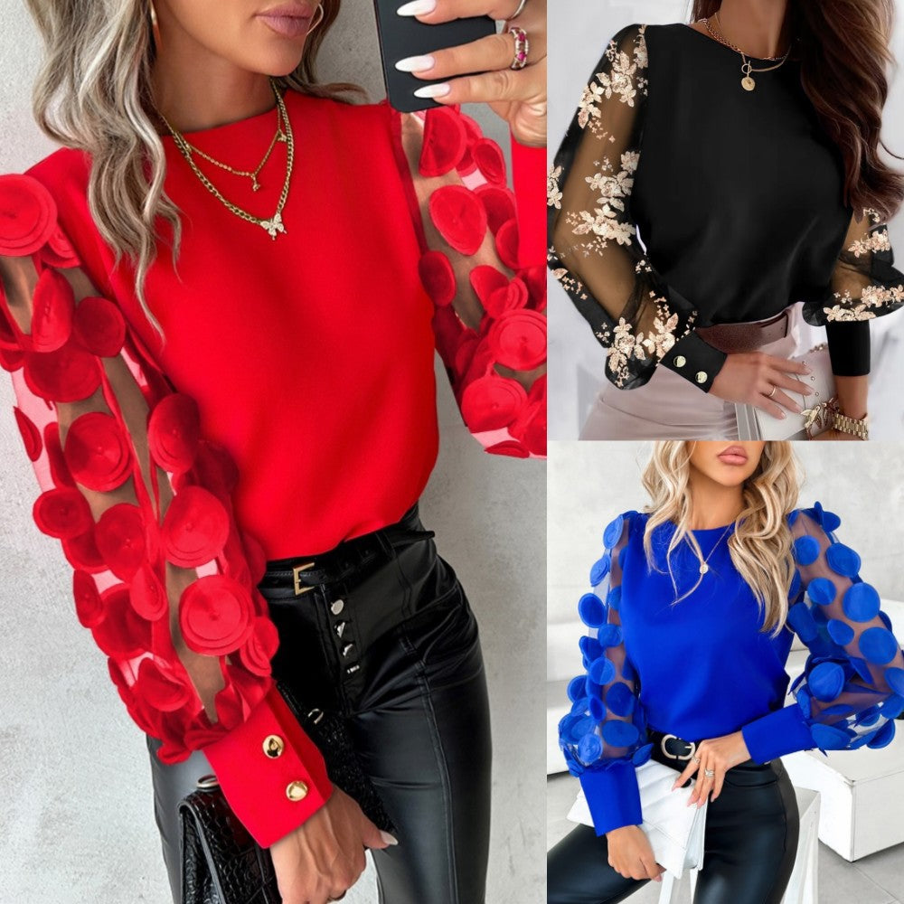 LADIES LONG SLEEVE TOP RED / BLACK / BLUE (SIZE S-2XL)