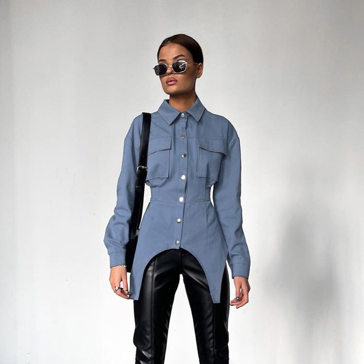 LADIES LONG SLEEVE DENIM SHIRT BLUE (SIZE S-L)