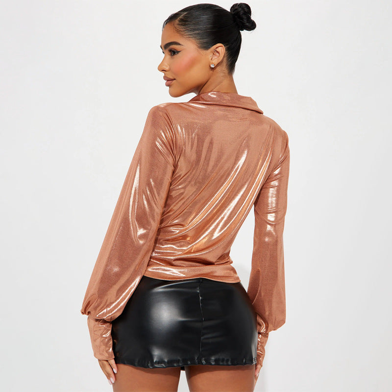 LADIES METALLIC LONG SLEEVE SHIRT (SIZE S-2XL)