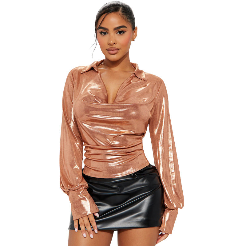 LADIES METALLIC LONG SLEEVE SHIRT (SIZE S-2XL)