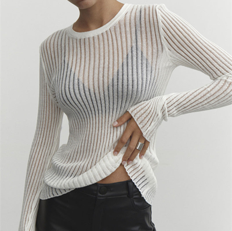 LADIES LONG SLEEVE KNITTED TOP WHITE / BLACK / ORANGE / GRAY (SIZE S-L)