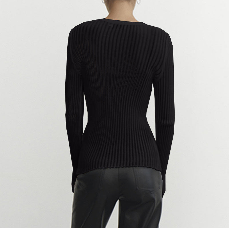 LADIES LONG SLEEVE KNITTED TOP WHITE / BLACK / ORANGE / GRAY (SIZE S-L)