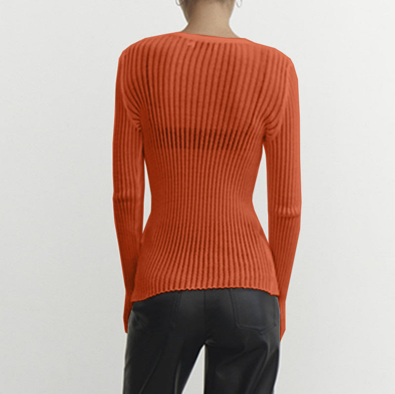 LADIES LONG SLEEVE KNITTED TOP WHITE / BLACK / ORANGE / GRAY (SIZE S-L)