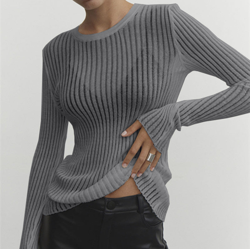 LADIES LONG SLEEVE KNITTED TOP WHITE / BLACK / ORANGE / GRAY (SIZE S-L)