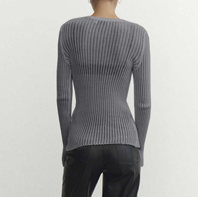 LADIES LONG SLEEVE KNITTED TOP WHITE / BLACK / ORANGE / GRAY (SIZE S-L)