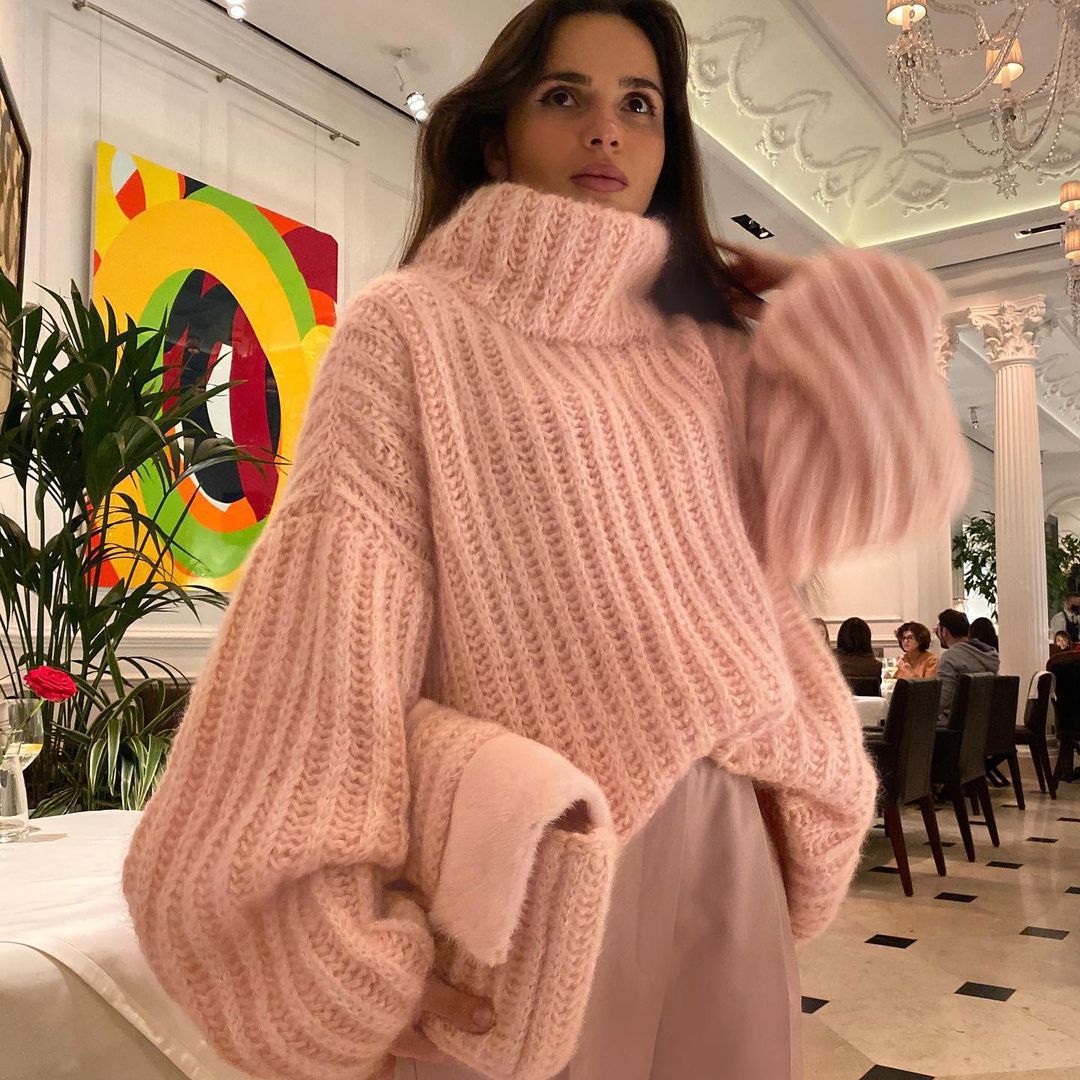 LADIES LONG SLEEVE KNITTED SWEATER TOP WHITE / PINK / GREEN / LIGHT BLUE (SIZE S-XL)