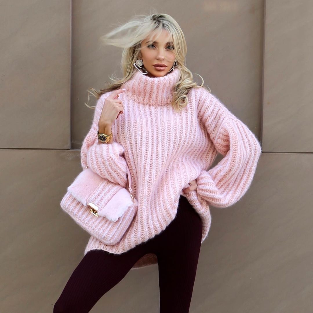 LADIES LONG SLEEVE KNITTED SWEATER TOP WHITE / PINK / GREEN / LIGHT BLUE (SIZE S-XL)