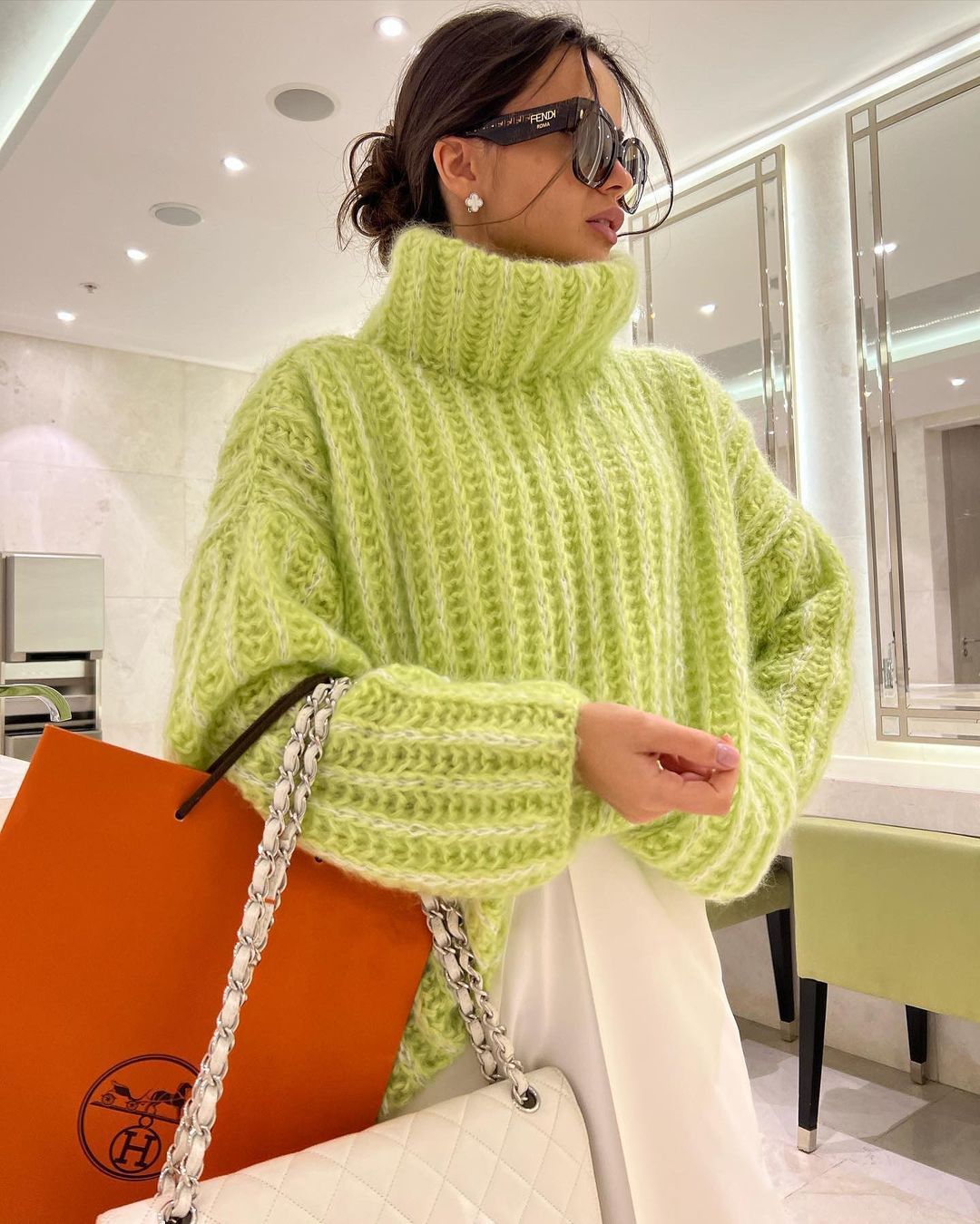 LADIES LONG SLEEVE KNITTED SWEATER TOP WHITE / PINK / GREEN / LIGHT BLUE (SIZE S-XL)