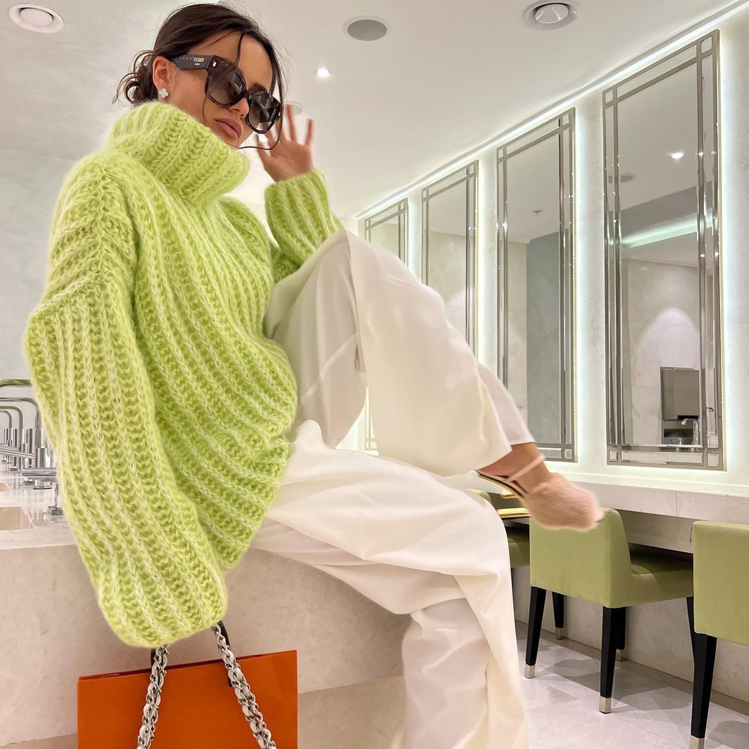 LADIES LONG SLEEVE KNITTED SWEATER TOP WHITE / PINK / GREEN / LIGHT BLUE (SIZE S-XL)