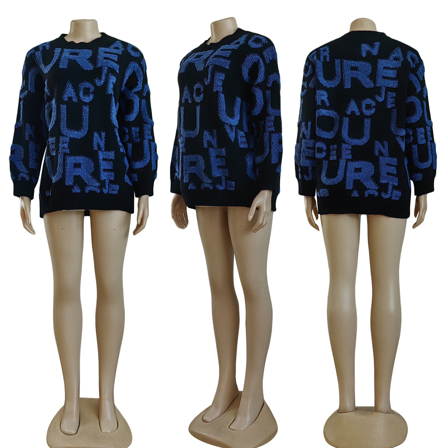 LADIES PRINTED SWEATER BLACK (FREE SIZE)