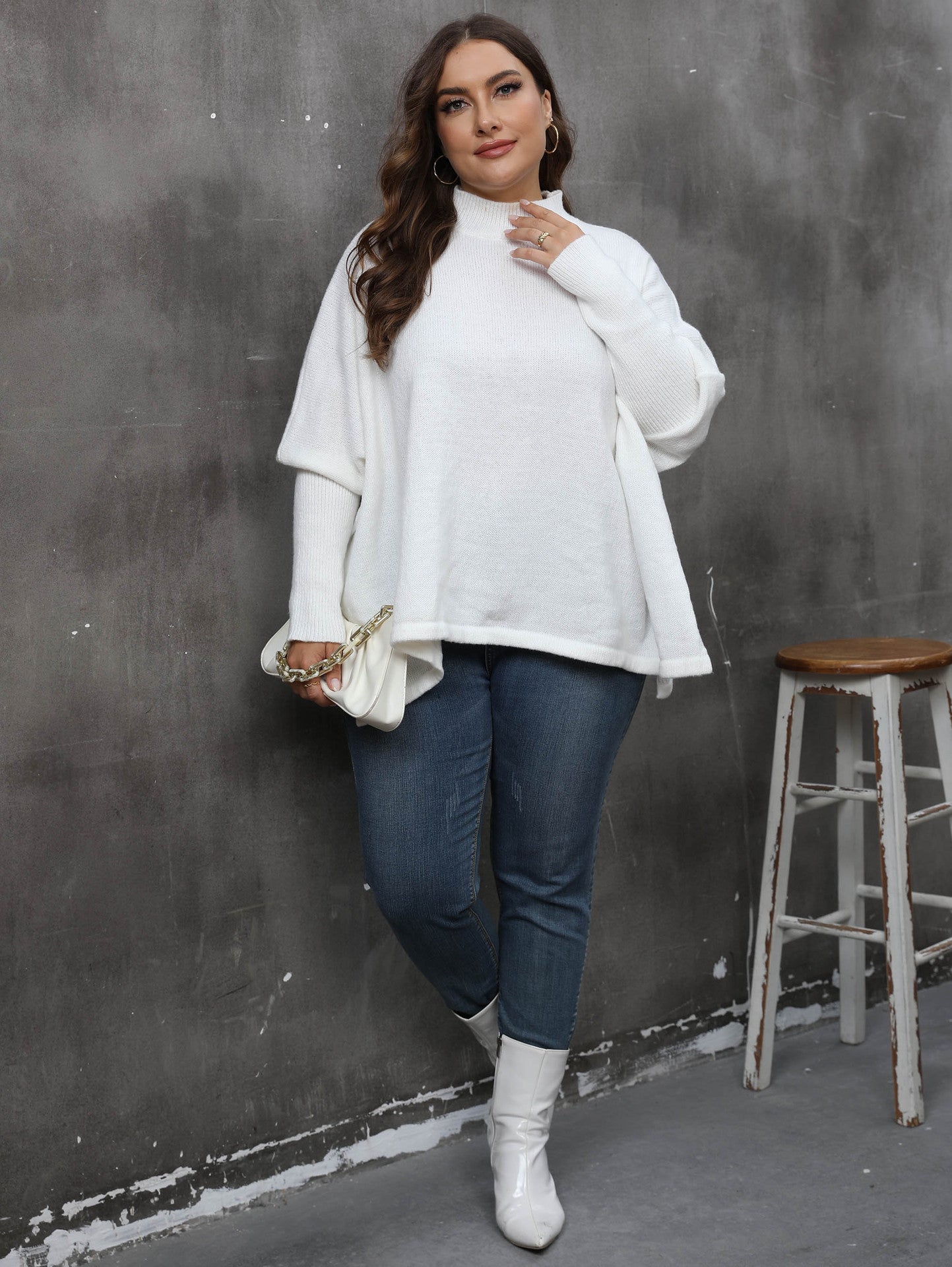 LADIES PLUS SIZE SWEATER TOP WHITE / BLACK / YELLOW (FREE SIZE)
