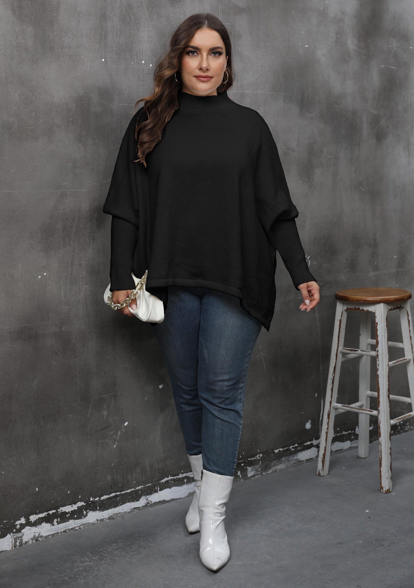 LADIES PLUS SIZE SWEATER TOP WHITE / BLACK / YELLOW (FREE SIZE)