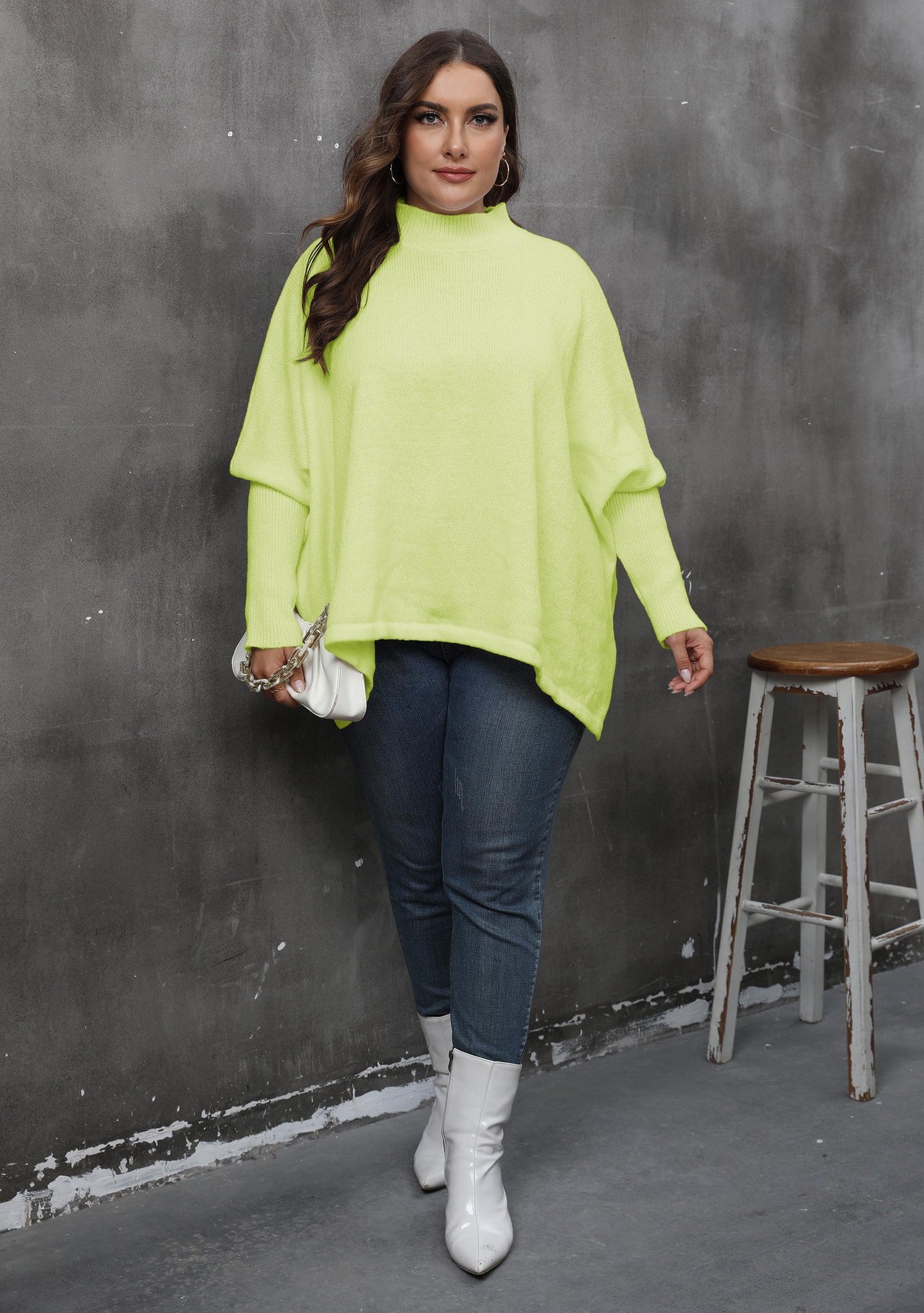 LADIES PLUS SIZE SWEATER TOP WHITE / BLACK / YELLOW (FREE SIZE)